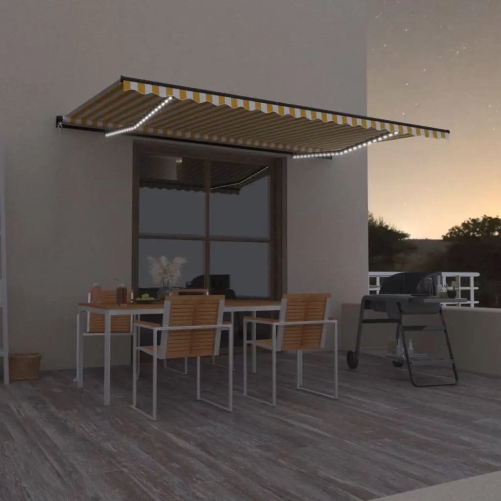 Tenda da Sole Manuale con LED 500x300cm Giallo e Bianco 3069143