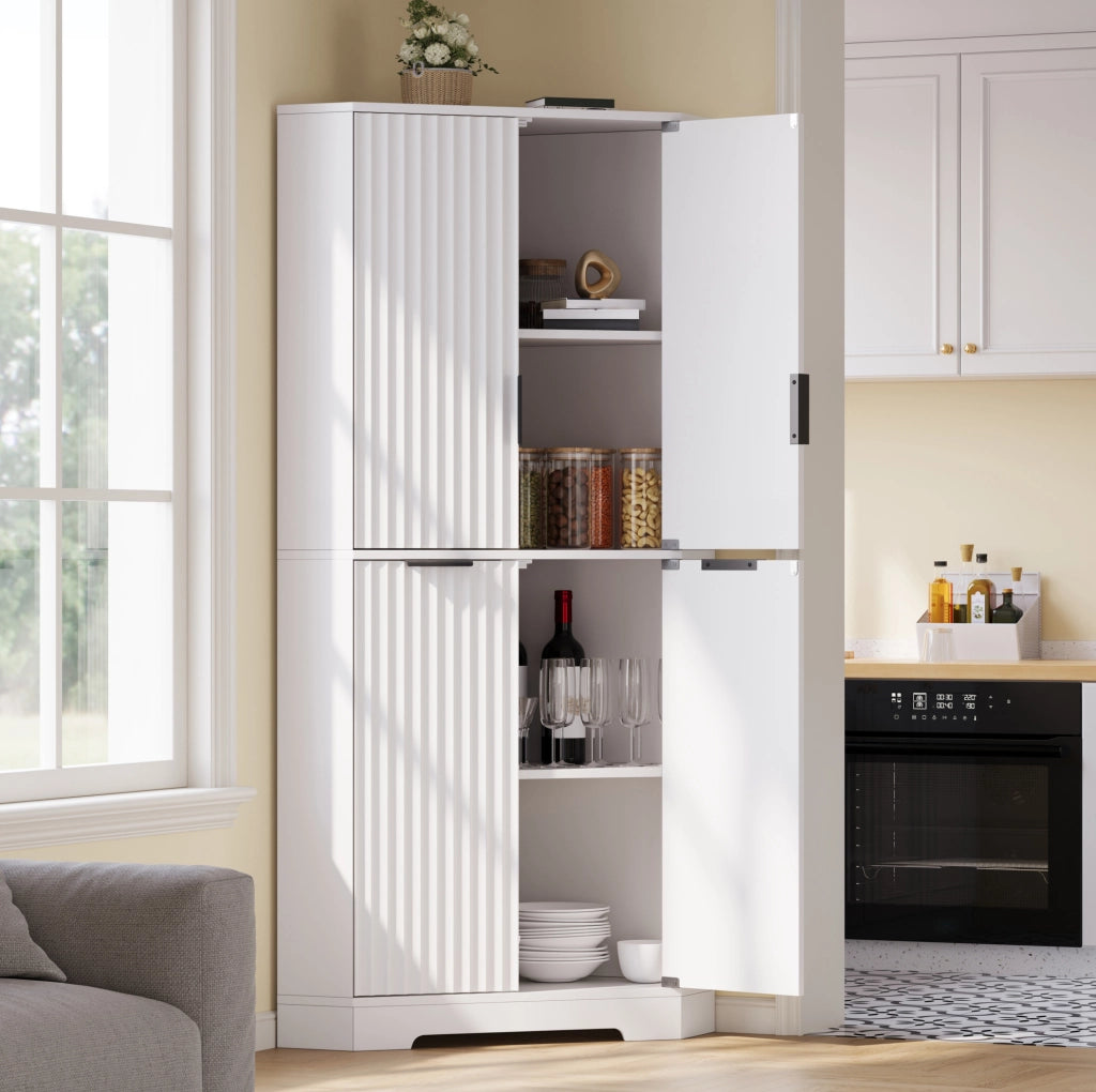 Mobile angolare ULEVR 60x60x172 cm con ripiani regolabili e vani chiusi, bianco in MDF