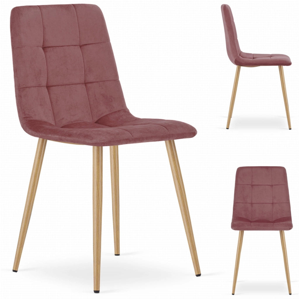 Sedia Kara in velluto rosa con gambe effetto legno