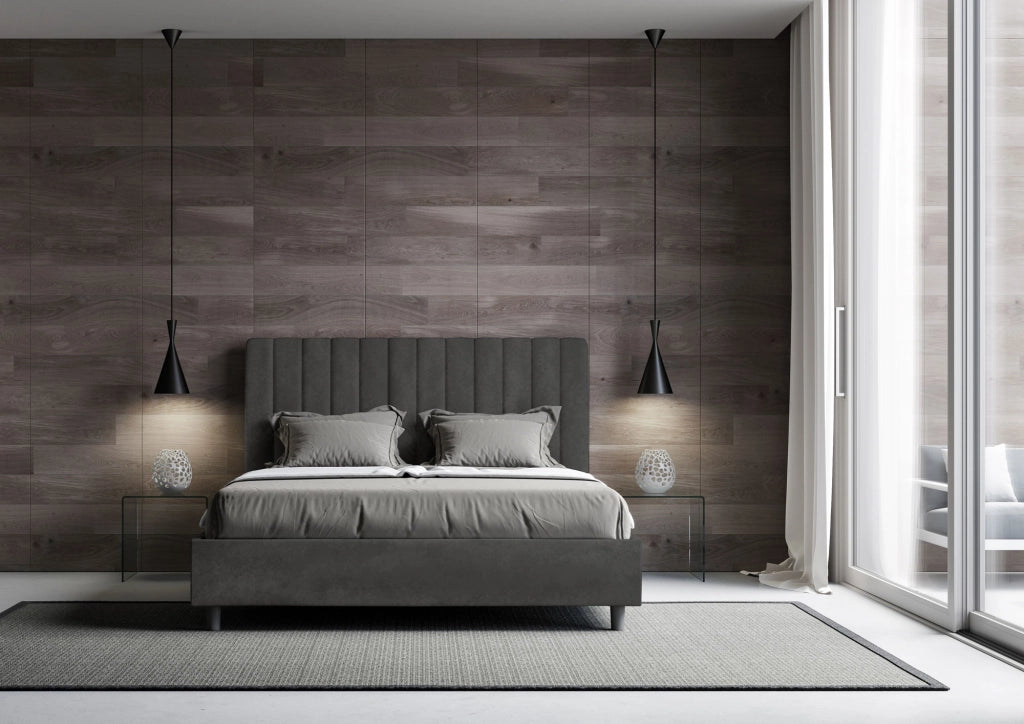 Letto 1 Piazza E Mezzo 130x190 cm con Rete Imbottito in Microfibra Agueda Grigio
