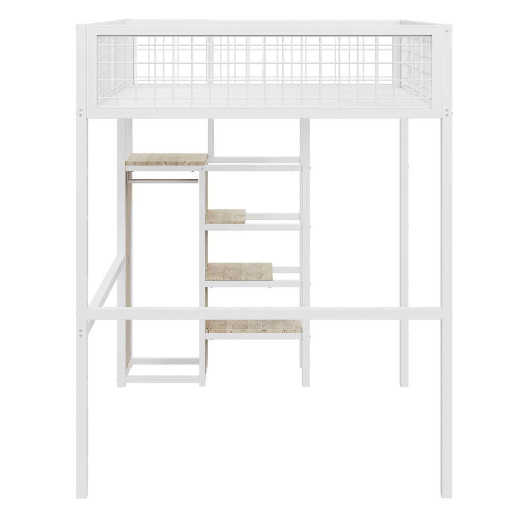 Letto a soppalco 140x200 cm con scala e armadio; bianco
