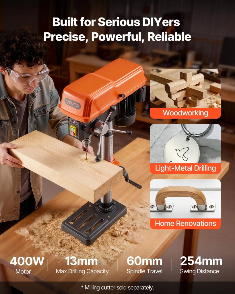 Trapano a Colonna da Banco 400W 254 mm con Laser e Luce LED, Velocita Variabile 440-2600 RPM per Legno Metallo Fai da Te
