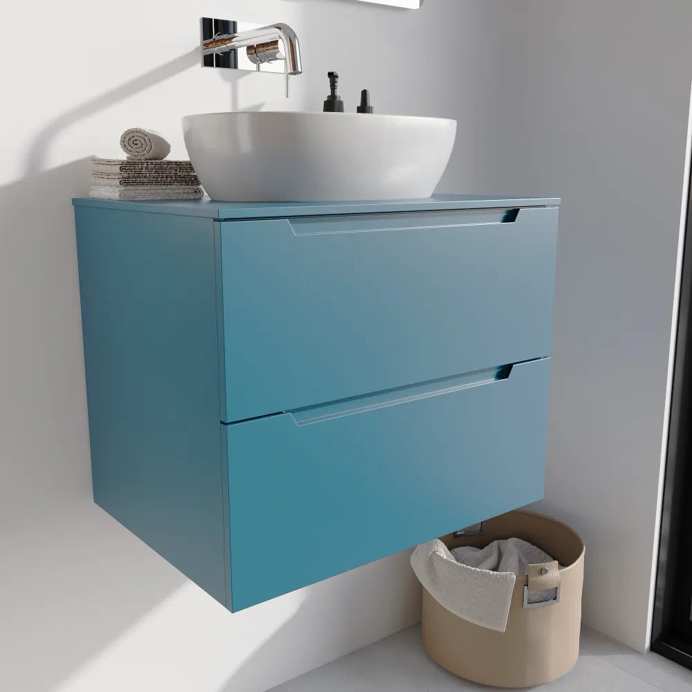 Mobile bagno sospeso 80cm dusk blue due cassetti soft-close con top | Bako