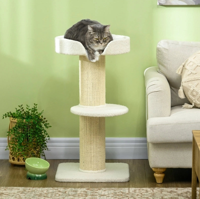 Albero per gatti 91 cm con piattaforme e cuccia, crema