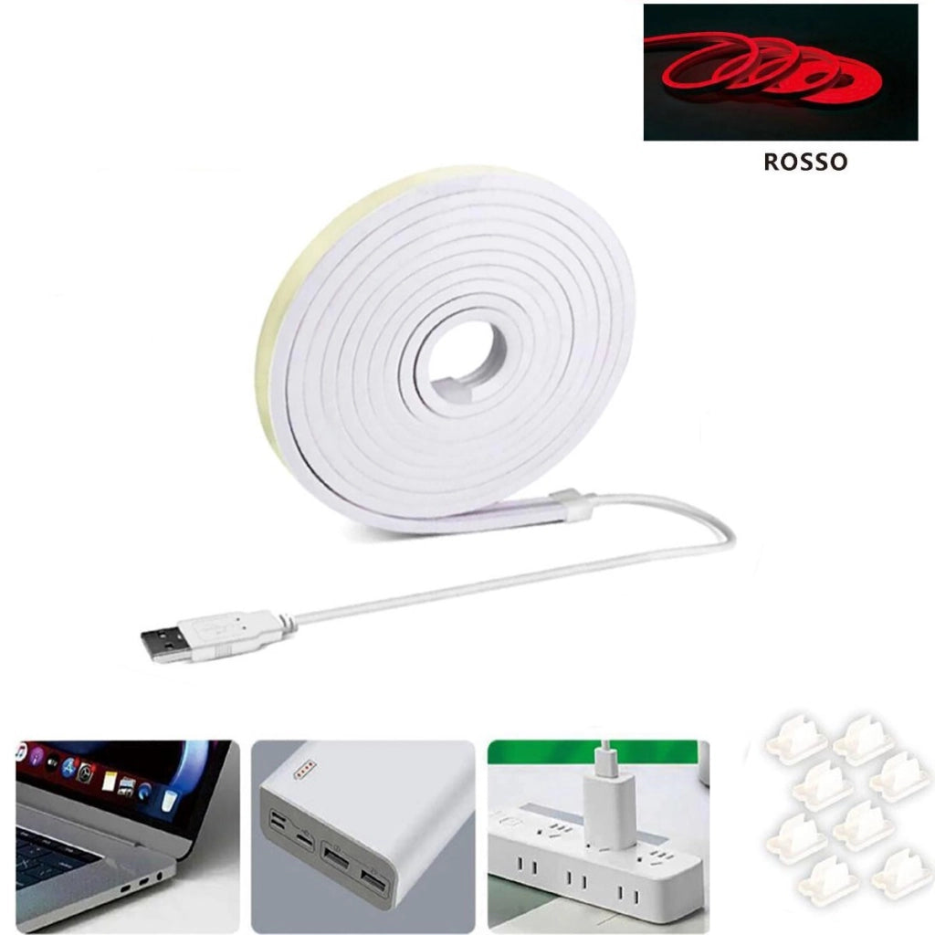 STRISCIA LED FLESSIBILE PER GANCI BINARIO SOFFITTO SCRITTA USB LUCE ROSSO