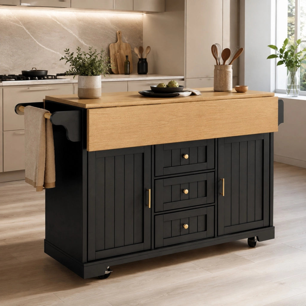Isola da cucina con ruote 120 x 40 (80) x 95 cm MDF nero pieghevole