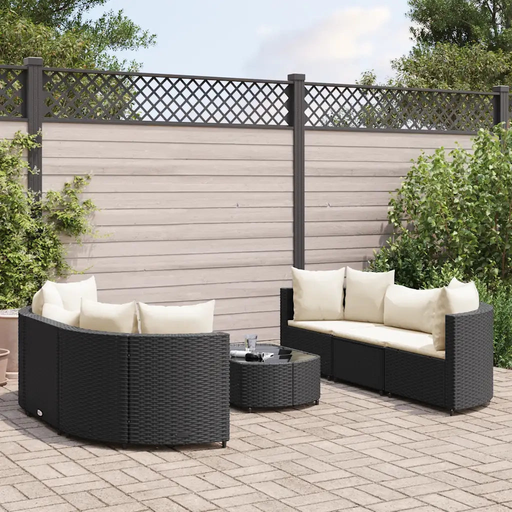Set Divani da Giardino con Cuscini 7pz Nero Polyrattan