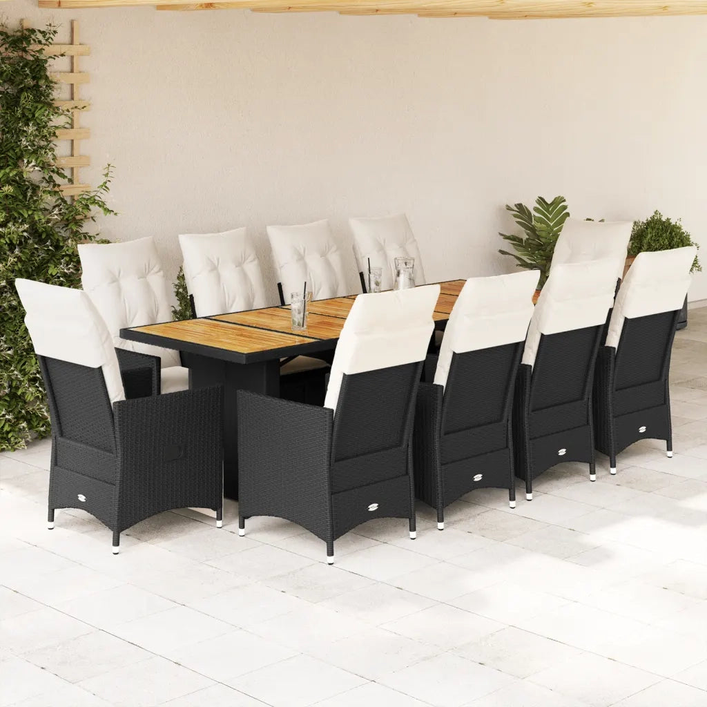 Set da Bistrò da Giardino 11 pz con Cuscini Nero in Polyrattan 3277233