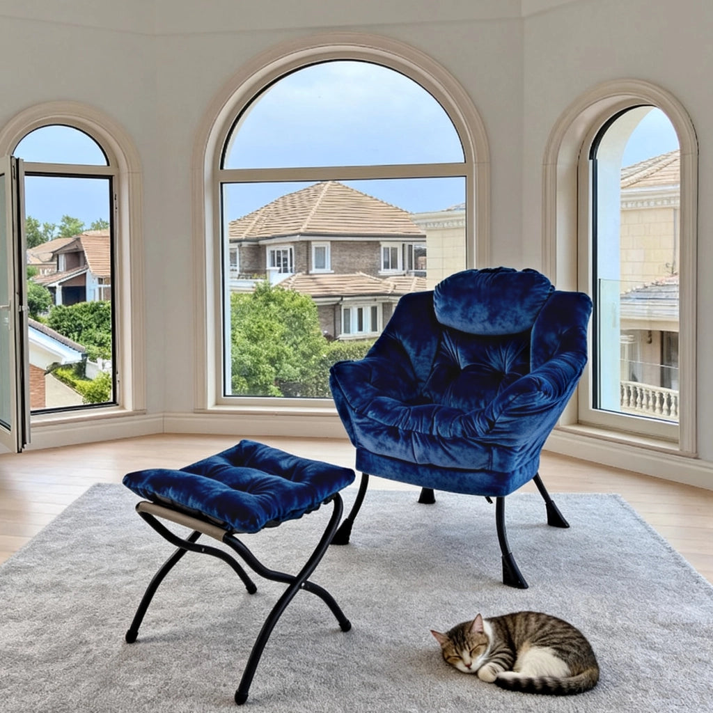 Poltrona Relax con Poggiapiedi e Braccioli ¨C Xylo ¨C Blu Scuro