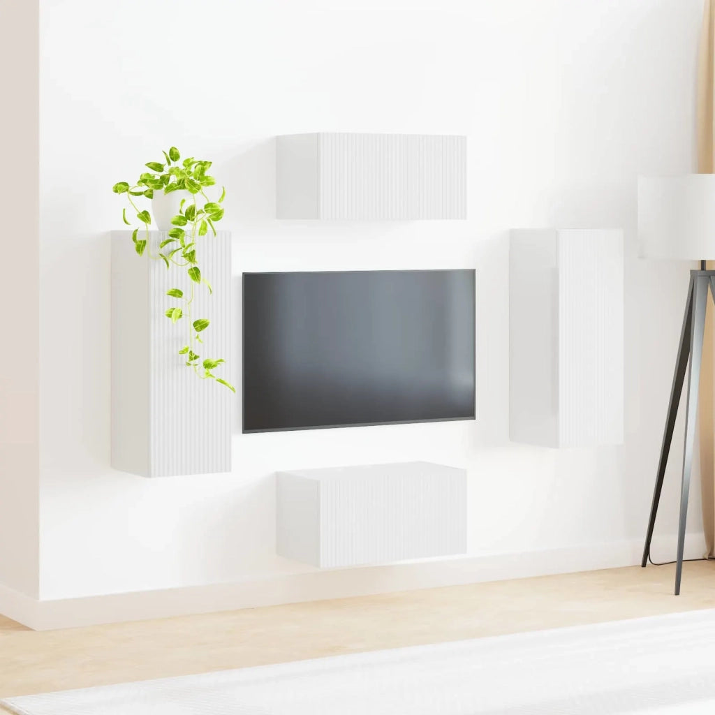 Set mobile TV 2 pcs Bianco Lucido Legno multistrato