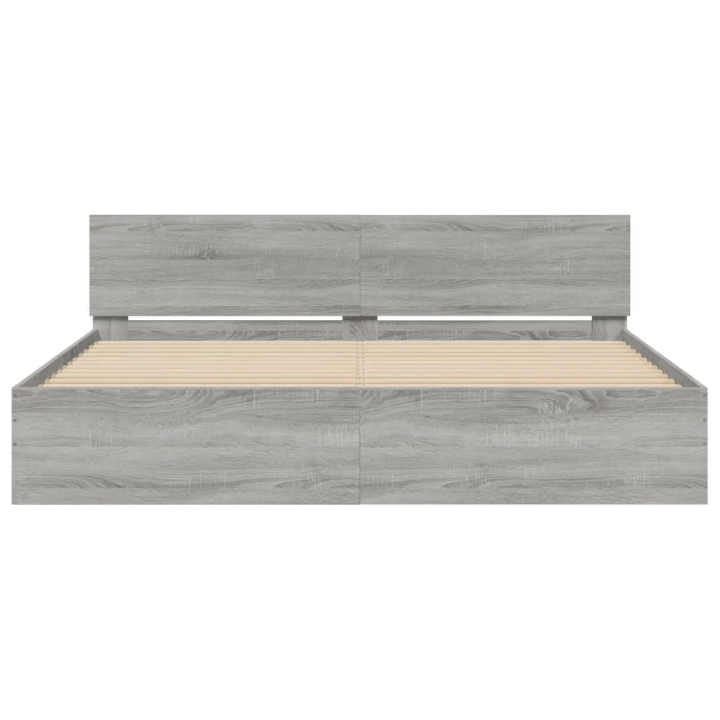 Giroletto con Testiera e LED Grigio Sonoma 180x200 cm