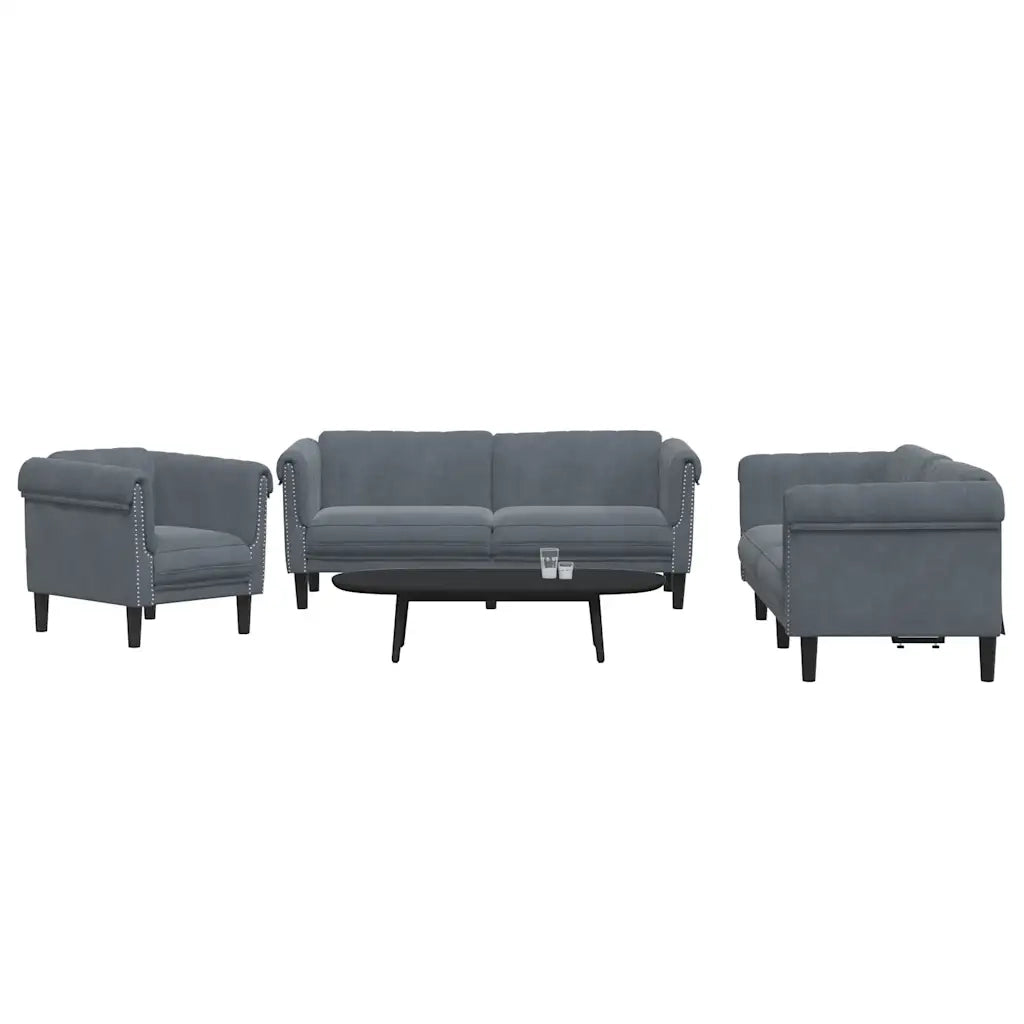 Set di Divani 3 pz Grigio Scuro in Velluto 3209210