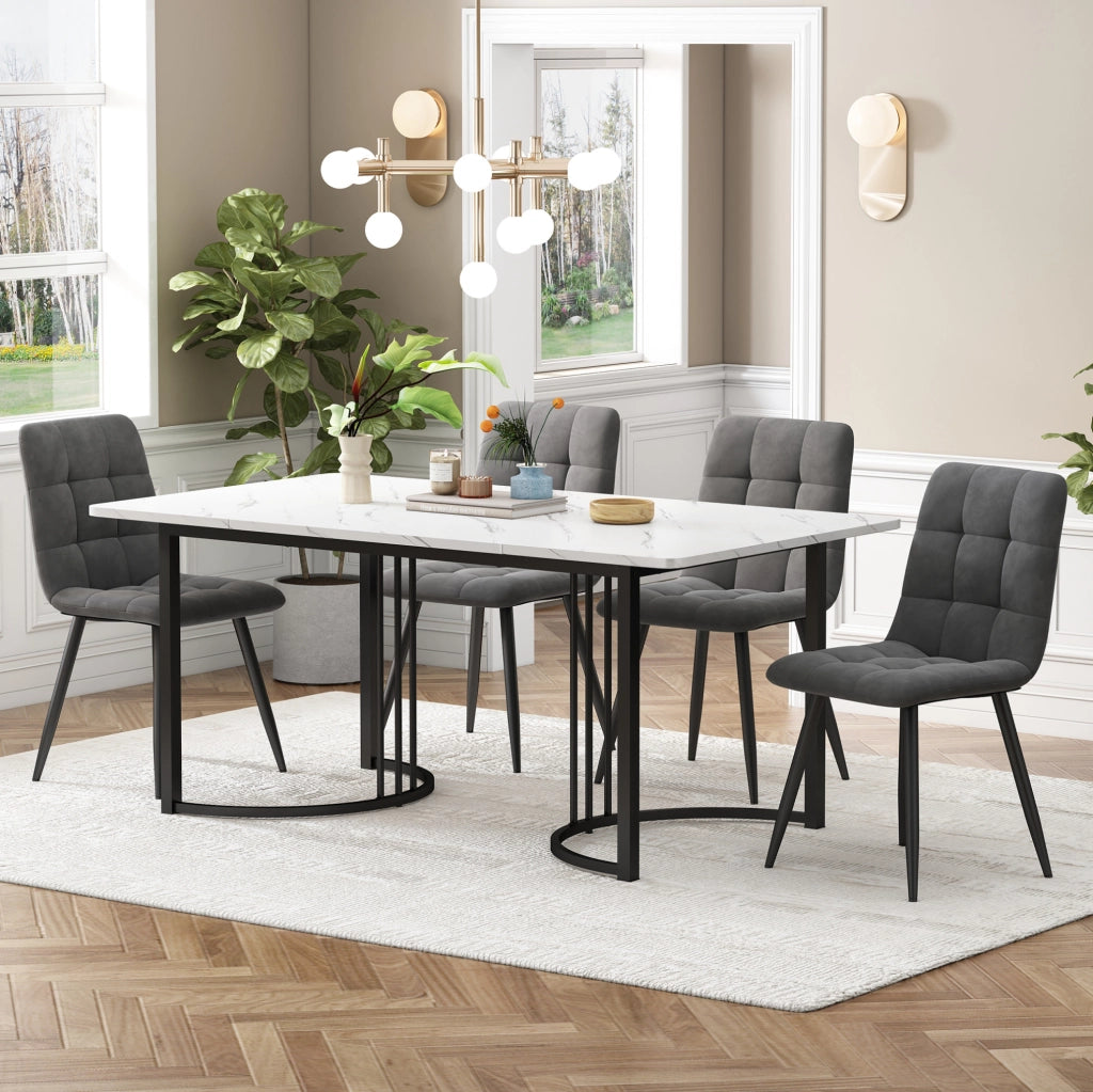 Set tavolo da pranzo 140x80 cm con 4 sedie in velluto