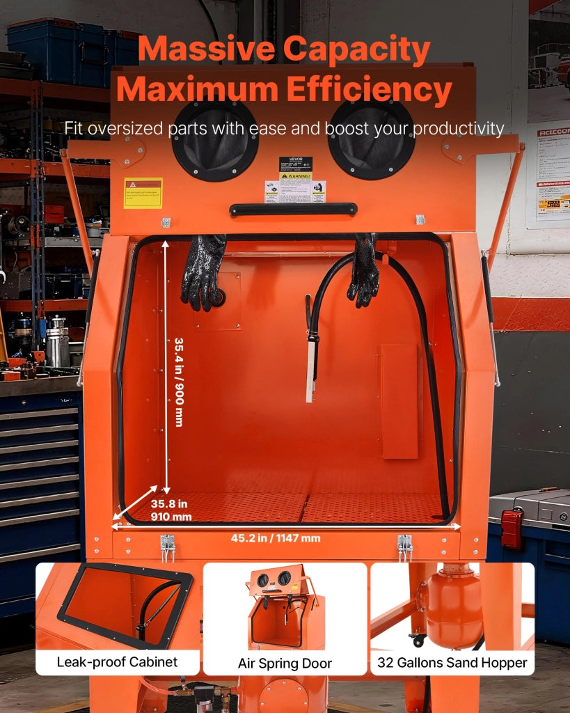 Cabina di Sabbiatura SBC-1000P 927 L con Collettore Polvere e Tramoggia 121 L in Acciaio per Officina e Fai da Te