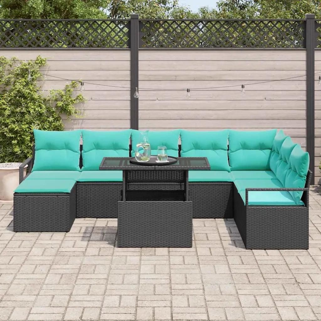 Set Divano da Giardino con cuscino 9 pcs Nero e blu 3348882