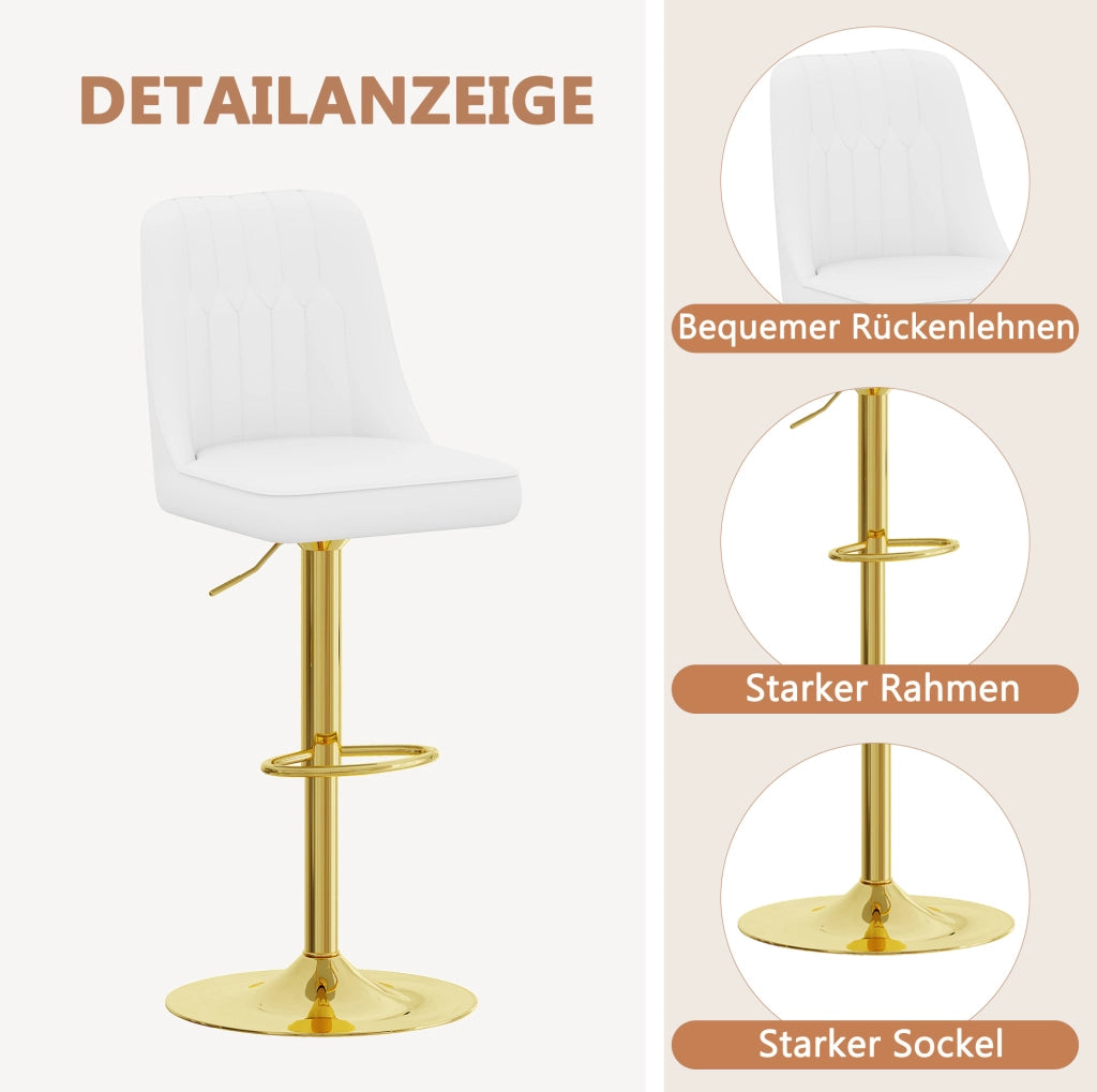 SGABELLO BAR REGOLABILE 2 PEZZI 360° PU BIANCO METALLO ORO