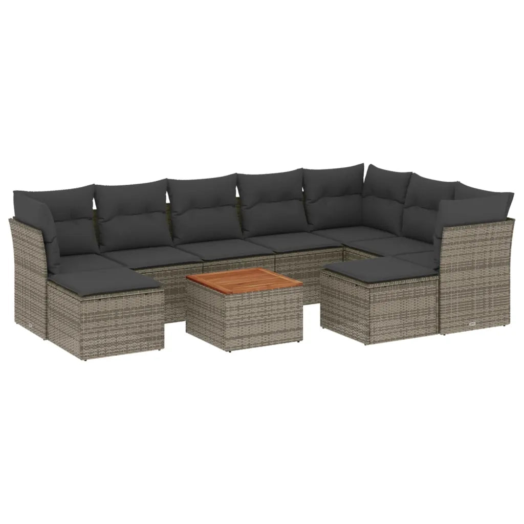 Set Divano da Giardino 10 pz con Cuscini Grigio in Polyrattan