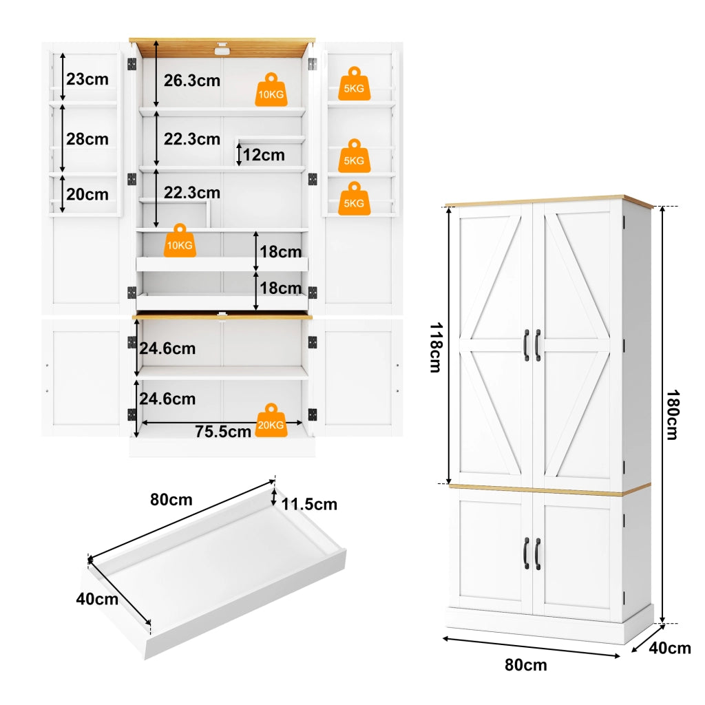 Credenza con cassetti, ripiani regolabili in MDF bianco