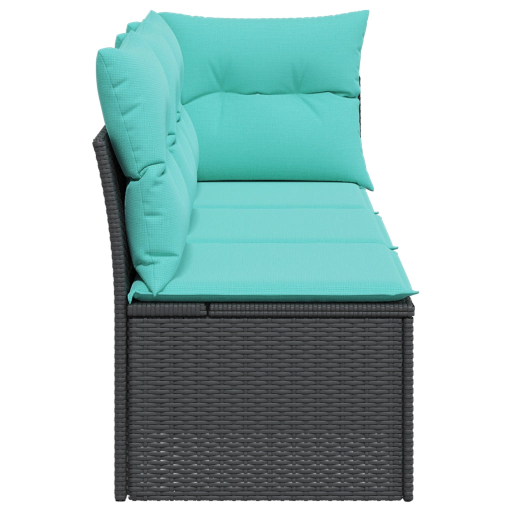 Divano da Giardino a 3 Posti con Cuscini Nero in Polyrattan 366041