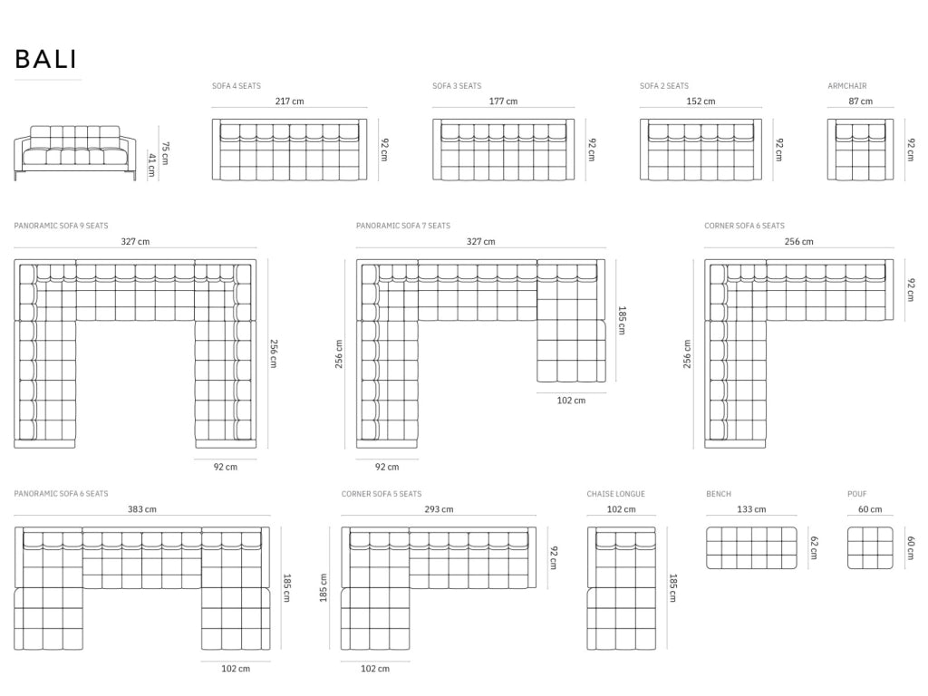 Cosmopolitan Design - Divano "Bali" 4 posti in velluto grigio scuro 