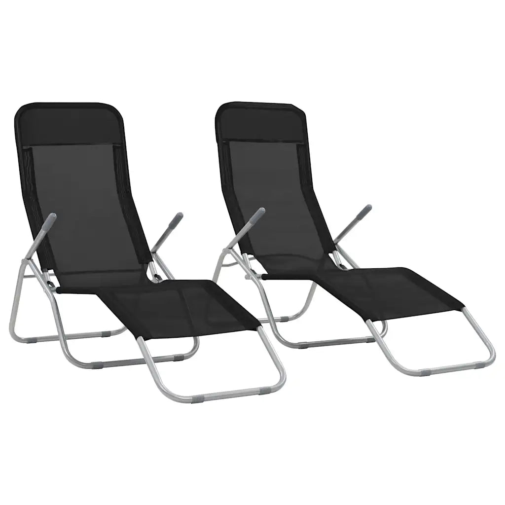Lettini Prendisole Pieghevoli 2 pz in Textilene Nero 44338
