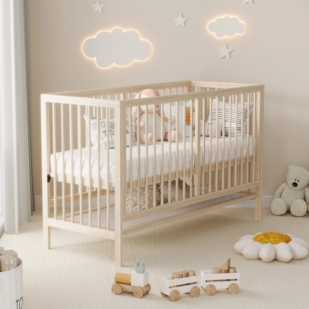 Letto evolutivo trasformabile con altezza regolabile in legno di abete colore naturale senza materasso
