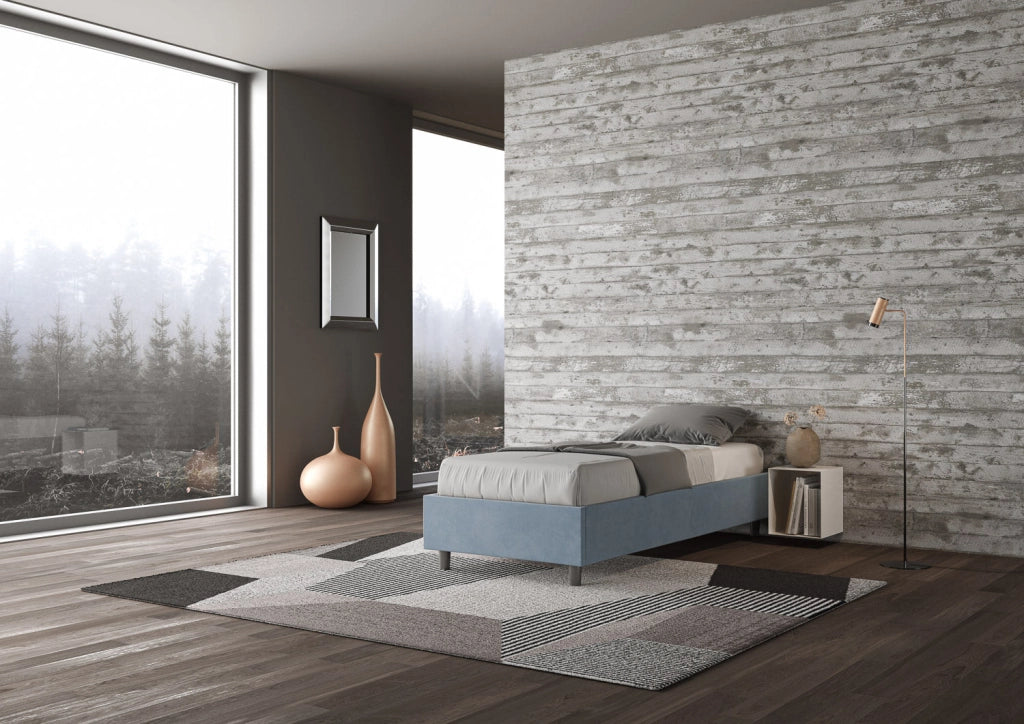 Letto Singolo Sommier 100x190 cm con Rete e Contenitore Azelia Azzurro