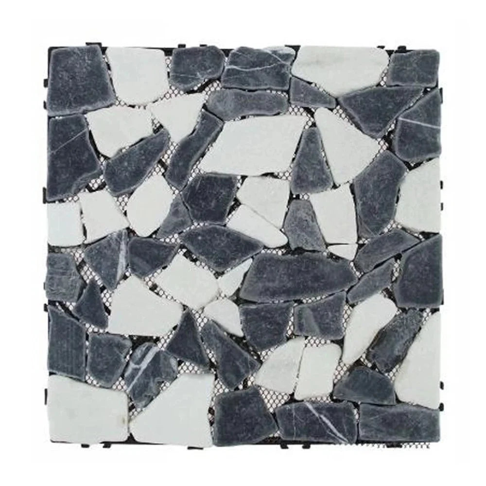 Trade Shop - Piastrella Giardino Effetto Marmo Pietre Bianco Nero Pavimento Antiscivolo Incastro 73562 -