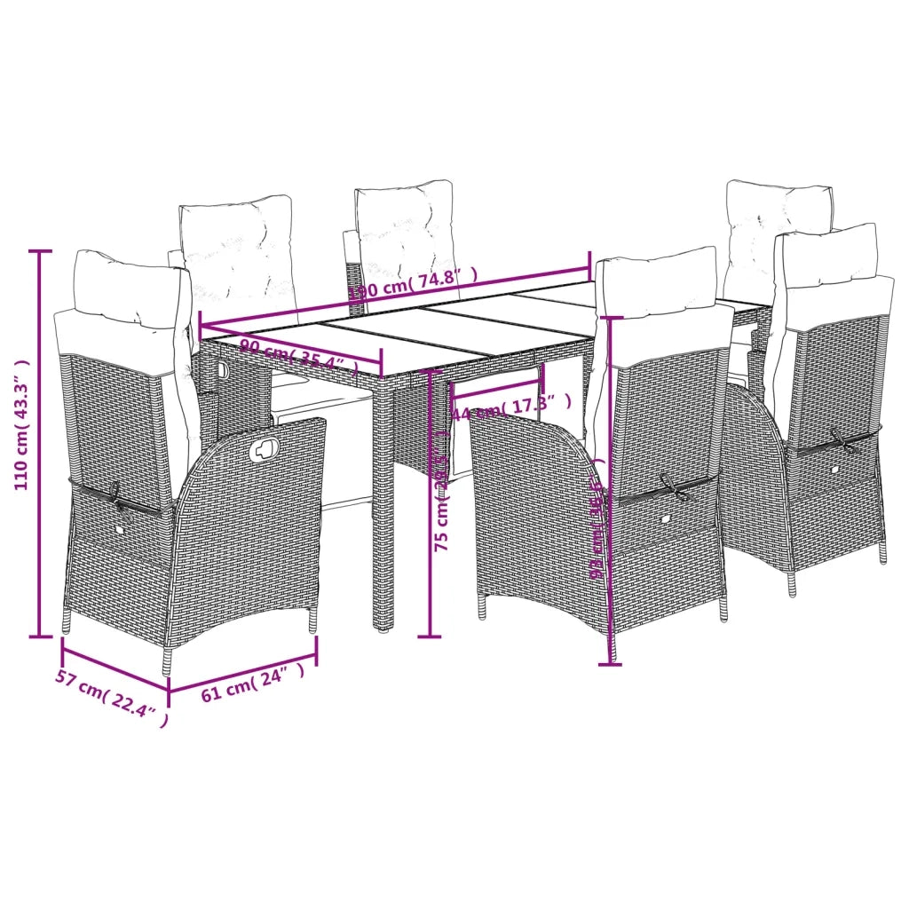 Set da Pranzo da Giardino 7 pz con Cuscini in Polyrattan Grigio 3213082