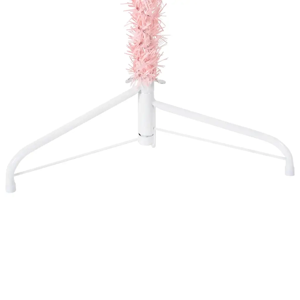 Albero Natale Artificiale Sottile a Met¨¤ e Supporto-Albero Natalizio Rosa 210 cm
