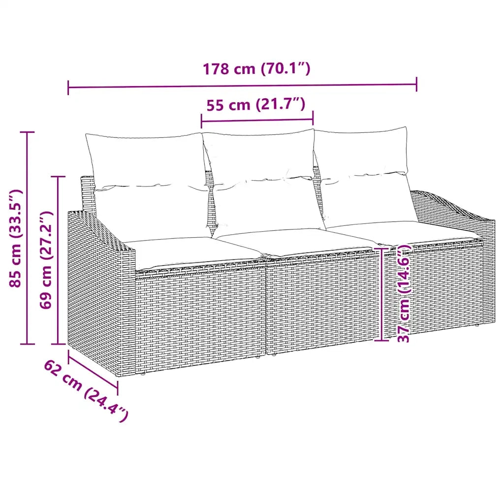 Set Divano da Giardino 3 pcs Beige e Bianco polyrattan 3355250