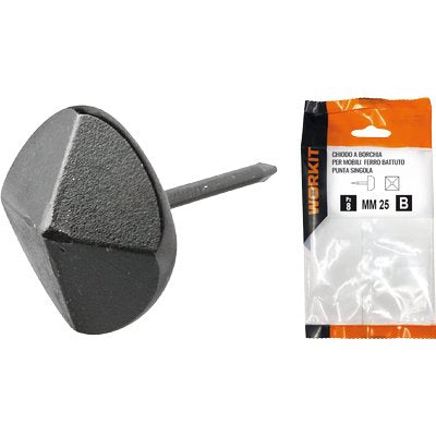 CHIODO A BORCHIA PUNTA SINGOLA SELF WORKIT - X MOBILI FERRO BATTUTO MM 25 CF=PZ 4- 2 confezioni