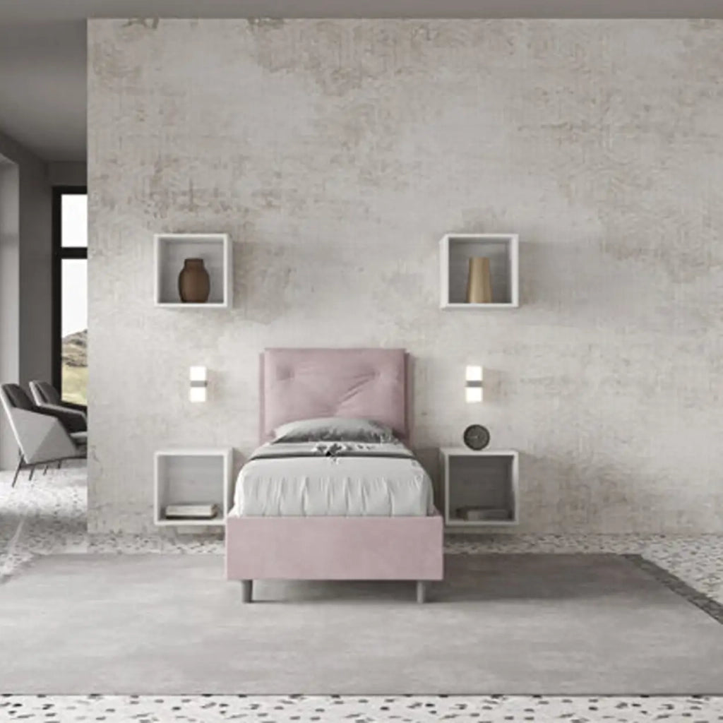 Letto singolo con rete imbottito 80x190 microfibra glicine Appia
