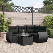 Set Divani da Giardino 5 pz con Cuscini in Polyrattan Nero 3221314