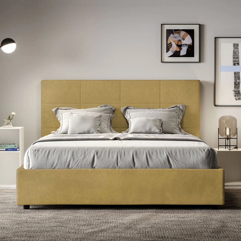 Letto 1 Piazza E Mezzo 130x190 cm con Rete Imbottito in Microfibra Mika Ocra