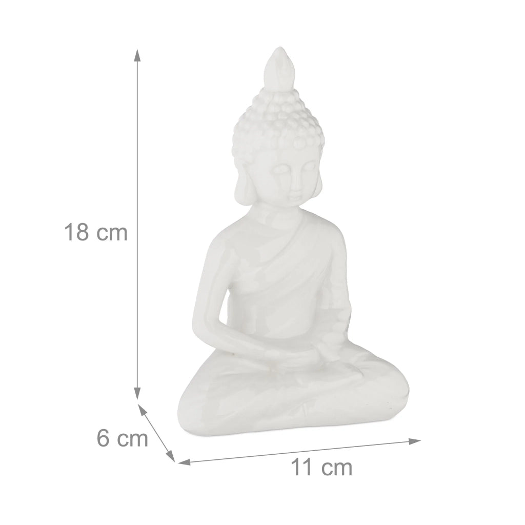 Statua buddha seduto decorazione zen 18 x 15 x 15 cm per giardino terrazzo atmosfera serena in ceramica beige 13_0013828