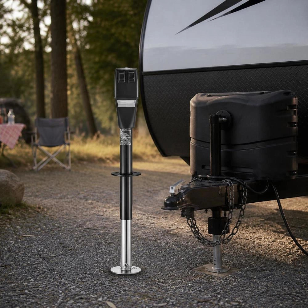 Electric Trailer Jack 2268 Kg, Electric Support Leg 230-686 Mm Stroke, Motorhome Trailer Support With Crank, Protective Cover & LED For Caravans, Motorhomes & Campers, 12 V DC With Wiring Harness