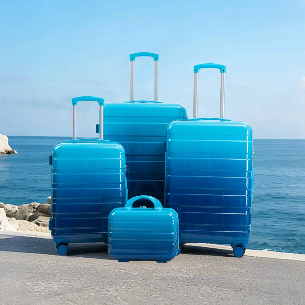 Set di Valigie Rigide BEAUNIV 20"/24"/28" con Valigetta Cosmetica 14", Blocco a Combinaizone, Blu