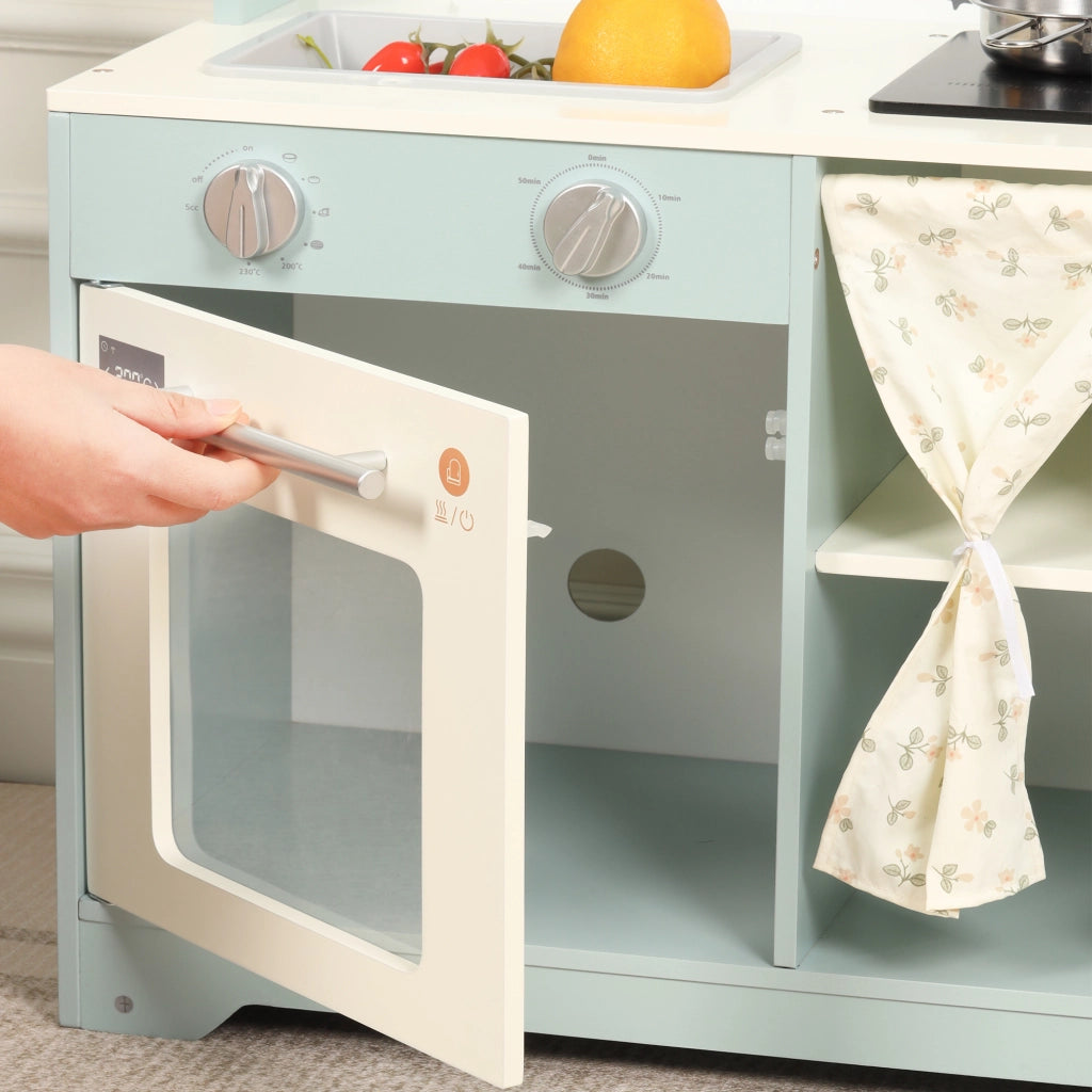Cucina giocattolo per bambini con distributore di ghiaccio, microonde e accessori in MDF blu 29 × 60 × 81 cm