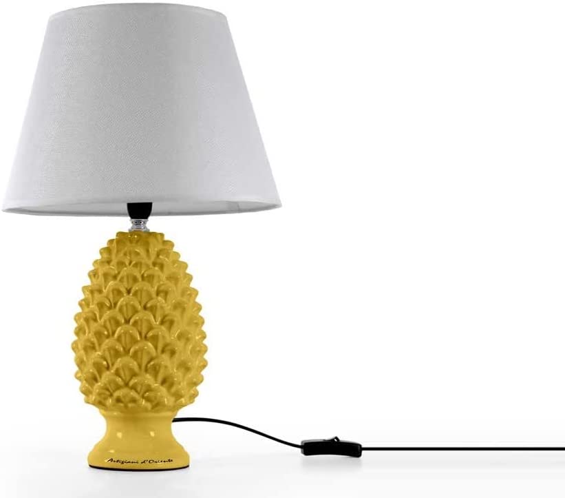 LAMPADA LUMETTO CON DESIGN A PIGNA CON BASE IN COLORE GIALLO 44,5 CM