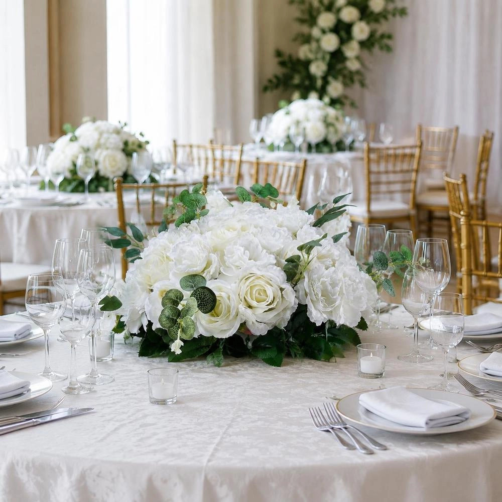 Artificial Flowers, 10 Pieces, 450 Mm Diameter, White Roses, Flower Balls, Artificial Flower Arrangement Bouquets For Wedding Centerpieces, Table Decorations For Home