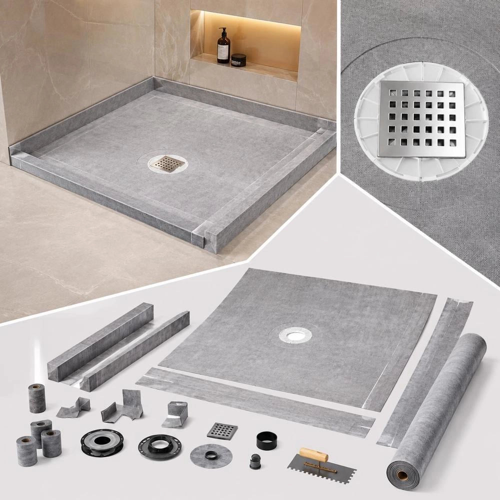 Shower Tray Set, 1828 X 1828 X 32 Mm, With ABS Center Flange, Waterproof Shower Tray, Membrane And Strip, Shower Tray Tilt Bars, Suitable For Bathrooms