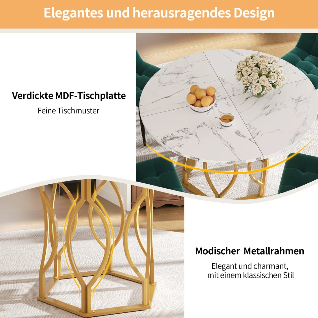 TAVOLO DA PRANZO 100x100x76 cm MDF E METALLO ORO/BIANCO