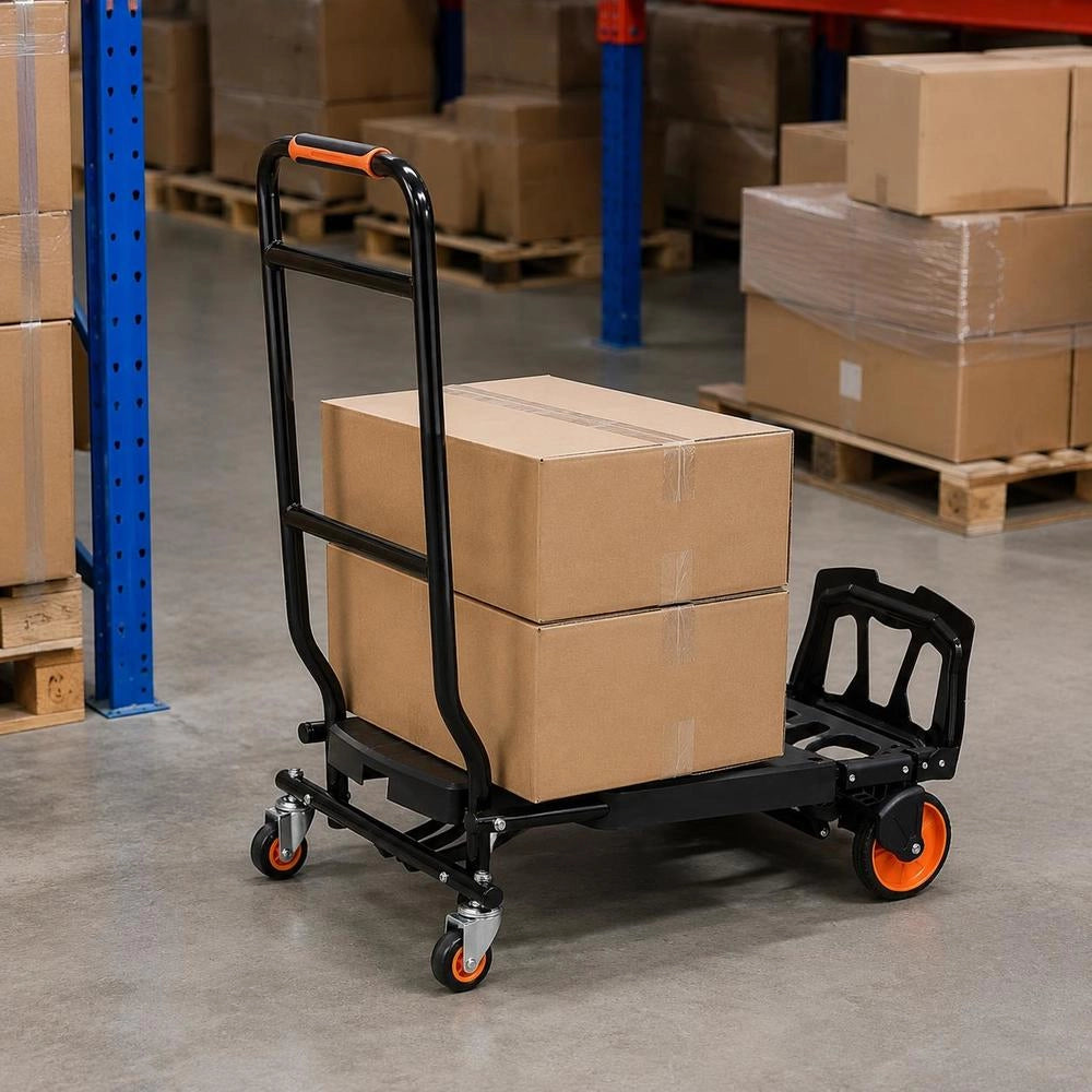 2-in-1 Folding Hand Truck, 136kg Load Capacity, Aluminum Alloy & Carbon Steel, Platform Trolley For Loading & Transport Tasks Indoors & Outdoors