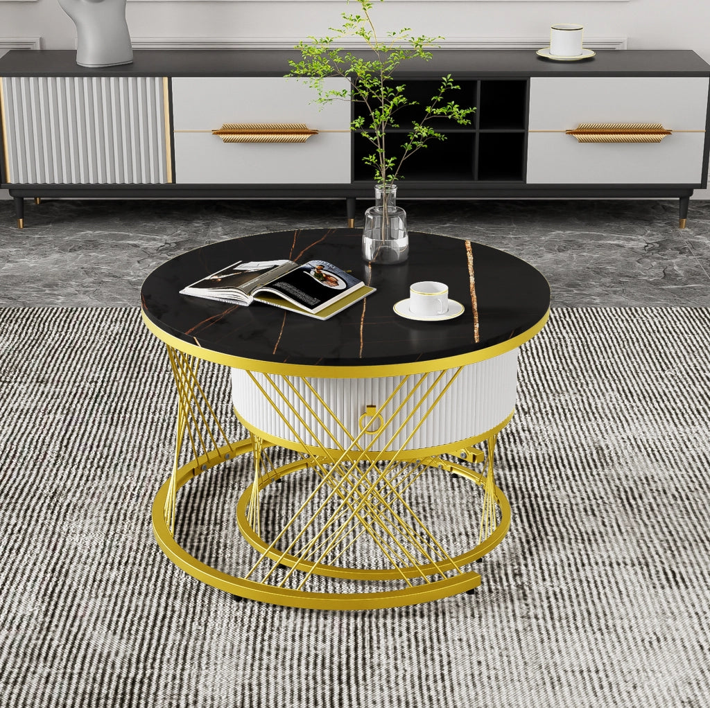 TAVOLINO da caffè modulare set da 2 pezzi MDF nero effetto marmo
