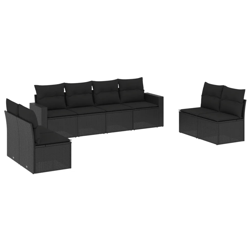 Set Divani da Giardino con Cuscini 8 pz Nero in Polyrattan 3218835