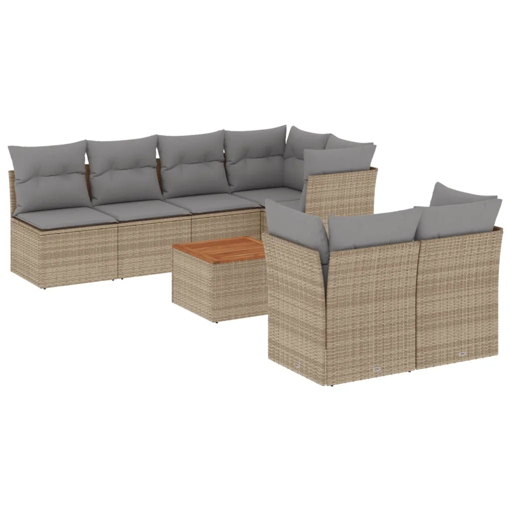 Set Divano da Giardino 8 pz con Cuscini Beige in Polyrattan 3223518