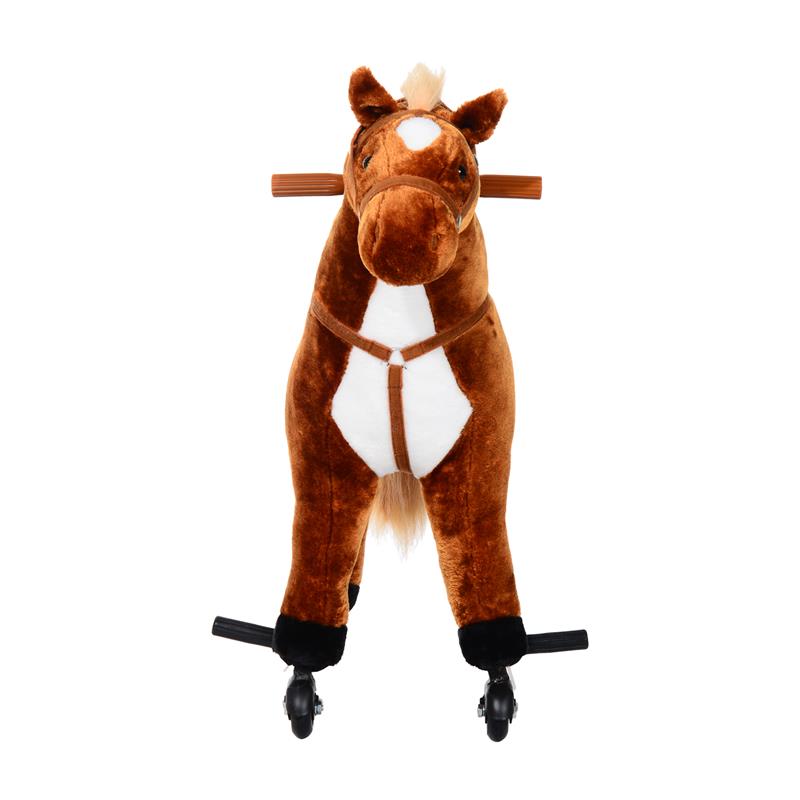 CAVALLO CAVALCABILE PER BAMBINI IN PELUCHE CON SUONI E RUOTE MARRONE