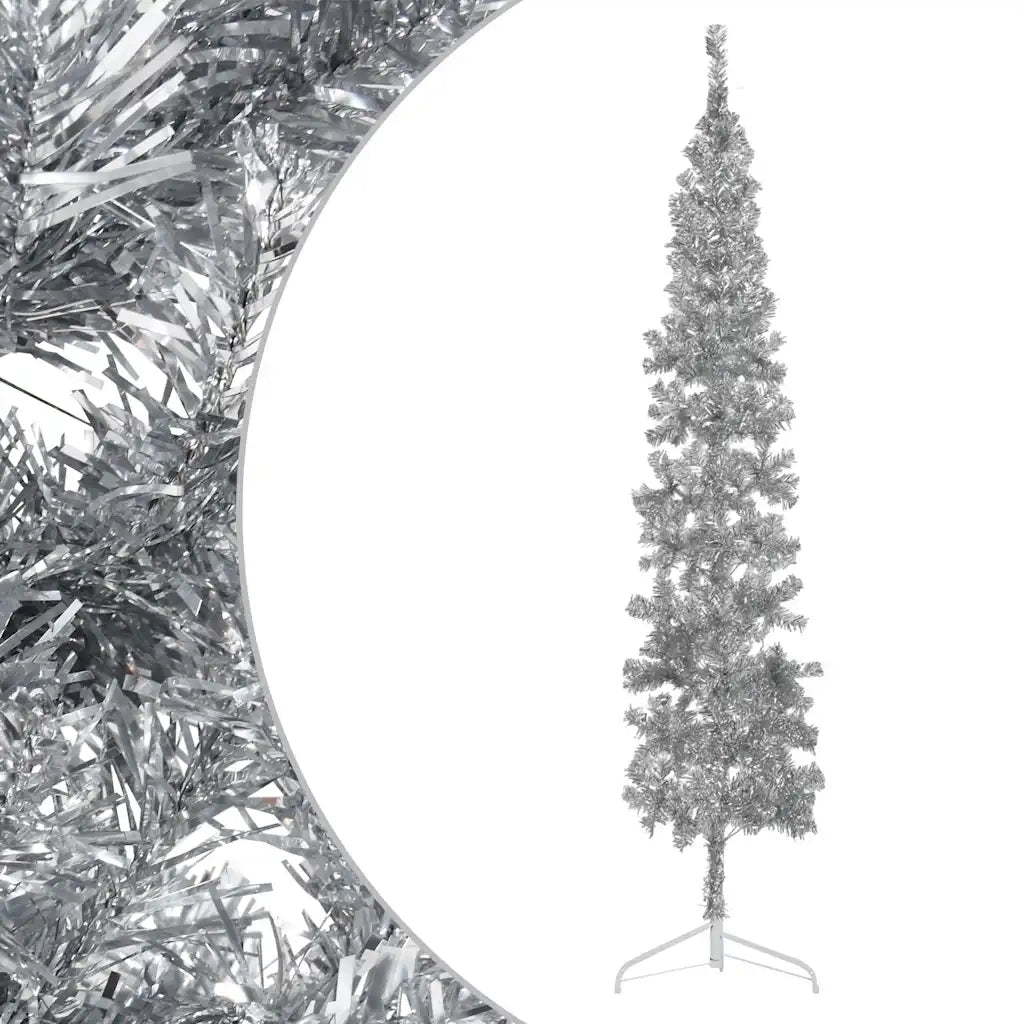 Albero Natale Artificiale Sottile a Met¨¤ Supporto-Albero Natalizio Argento 240cm