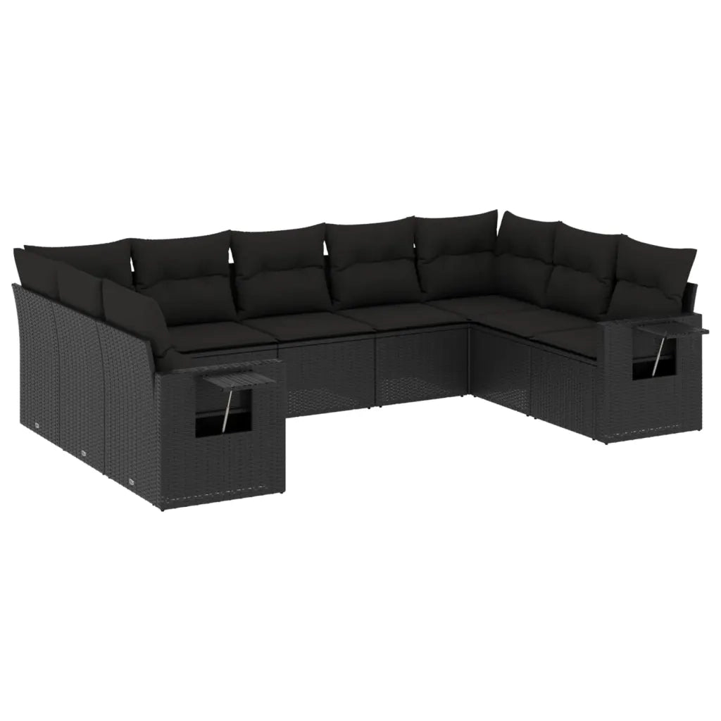 Set Divani da Giardino 9 pz con Cuscini Nero in Polyrattan
